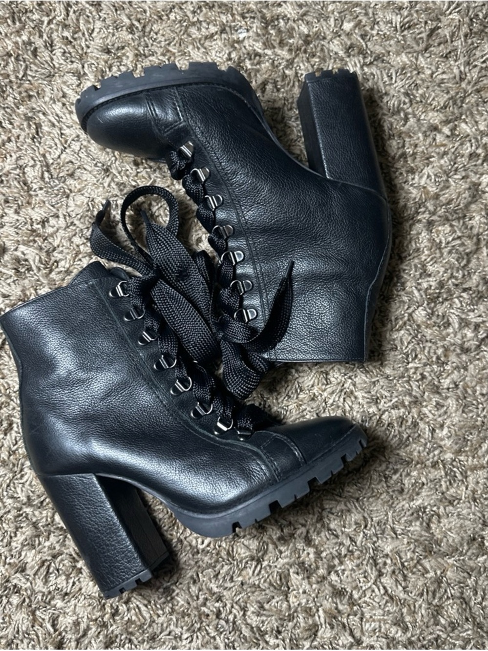 SCHUTZ Black Lace-Up Chunky Heel Combat Boots